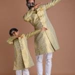 Handmade KimKhab Vibrant Green Golden Sherwani | Regal Ethnic Wear | Jaipurio